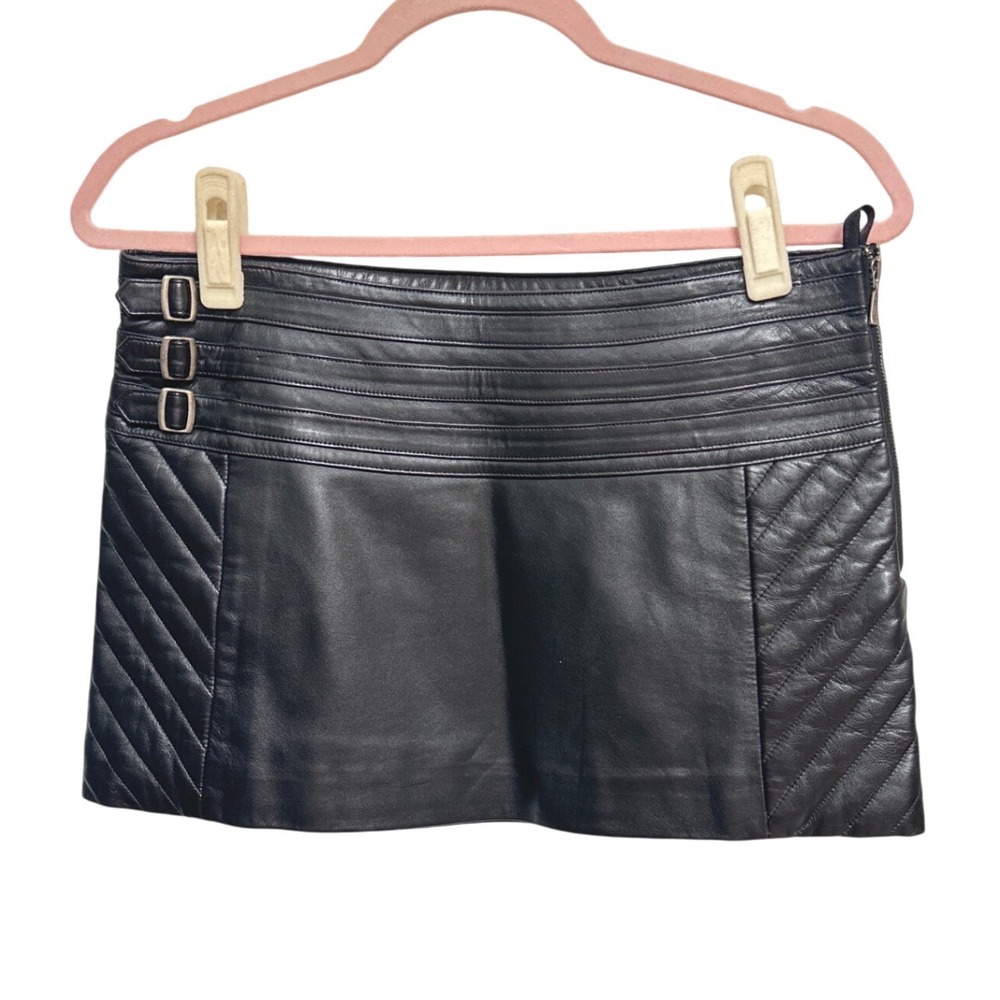 Guess Collection Womens Black 100% Genuine Leather Quilted Moto Mini Skirt 4